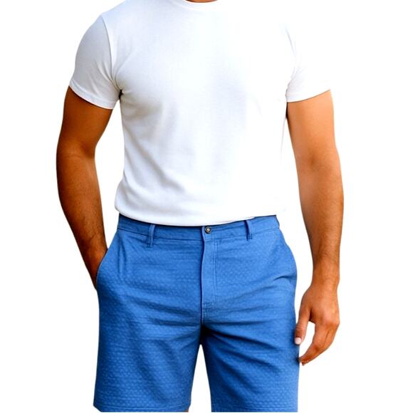 Bolle Golf 36 Waist Blue Checked Flat Front Men's Shorts Button Zipper - Picture 1 of 5